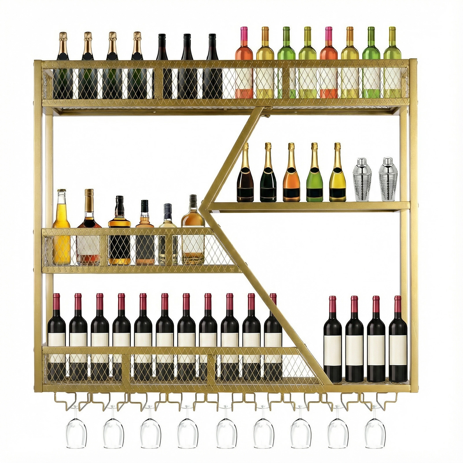 Home Bar And Cabinet - 39in 3-Tiers Liquor Shelf Wall Mounted