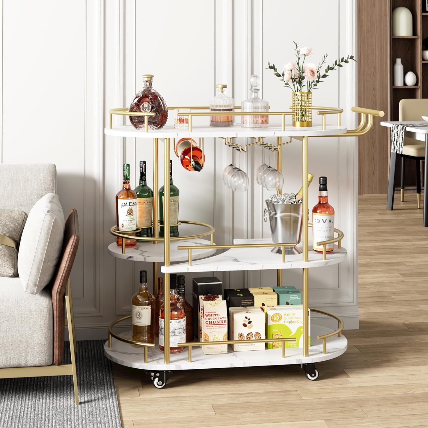 Bar Cart Gold - Gold Bar Carts with 4-Tiers Storage