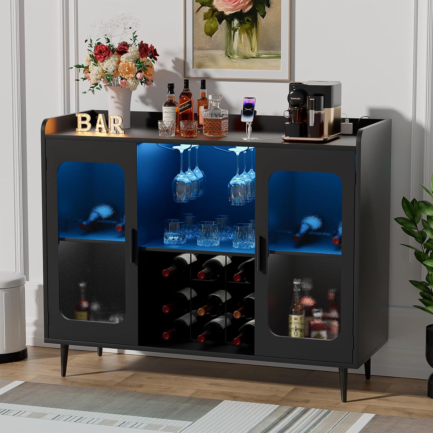 Home Bar And Cabinet - Liquor Cabinet Bar with Power Outlet