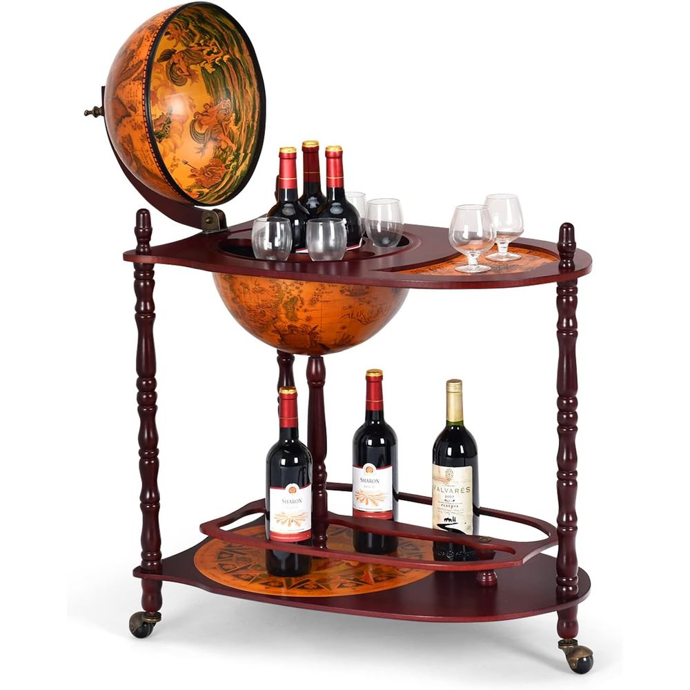 Home Bar And Cabinet - Vintage 34.5 Wheeled Globe Bar Cabinet