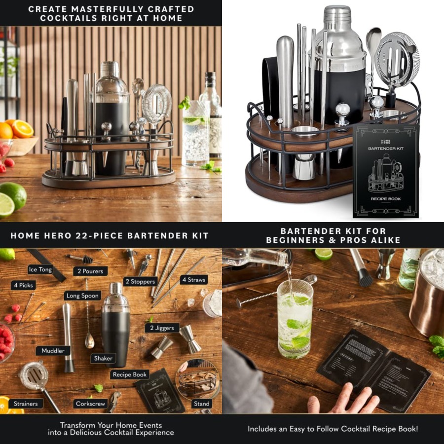 Cocktail Recipe Book - Bartender Kit - 22-Piece Cocktail Shaker