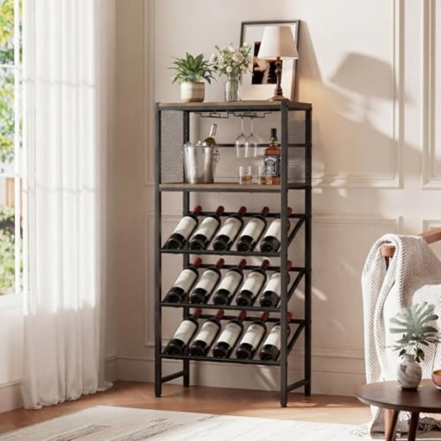 Home Bar And Cabinet - Corner Wine Rack with Glass Holder