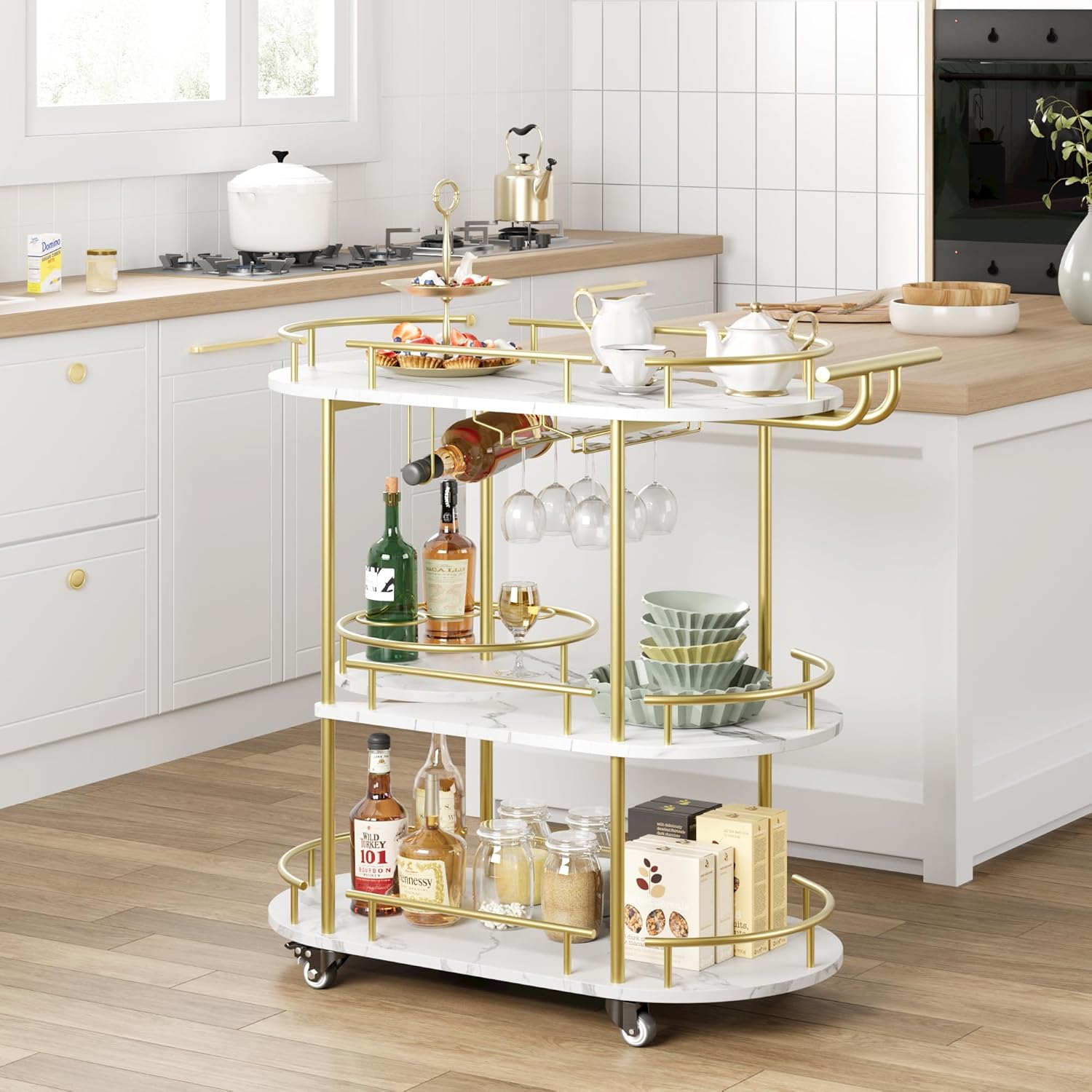 Gold Bar Carts with 4-Tiers St - مراجعة Bar Cart Gold وسعره