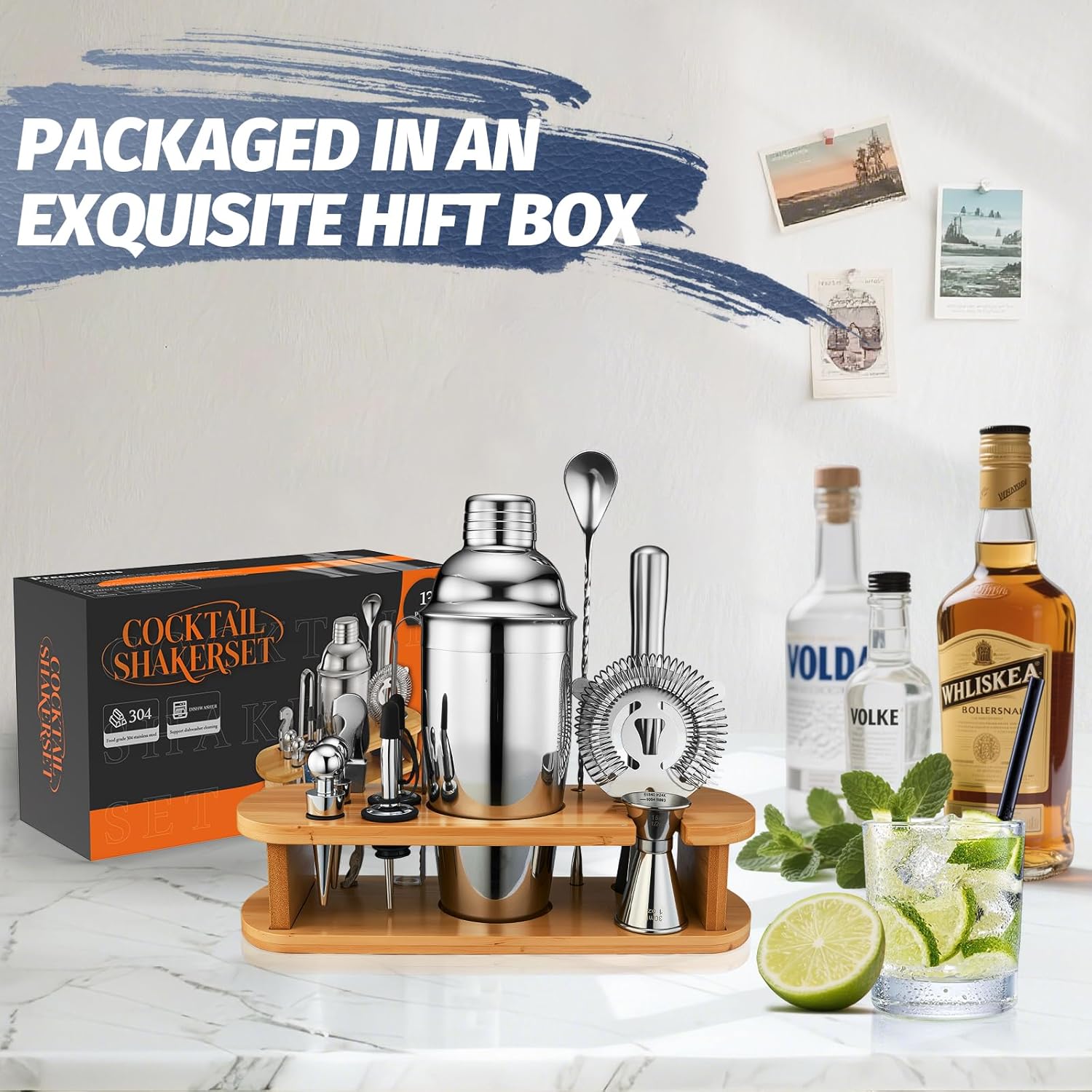 13-Piece Cocktail Shaker Set W - مراجعة Cocktail Recipe Book وسعره