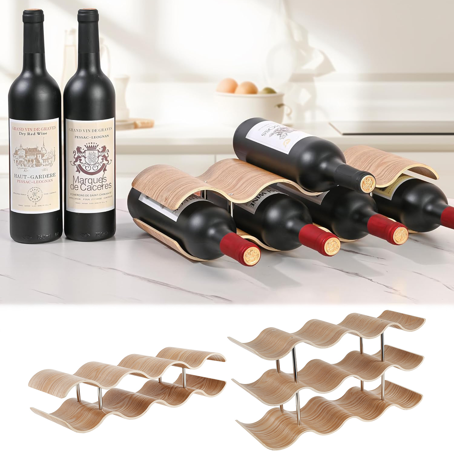 2/3-Tier Wooden Wine Rack Wavy - مراجعة Home Bar And Cabinet وسعره