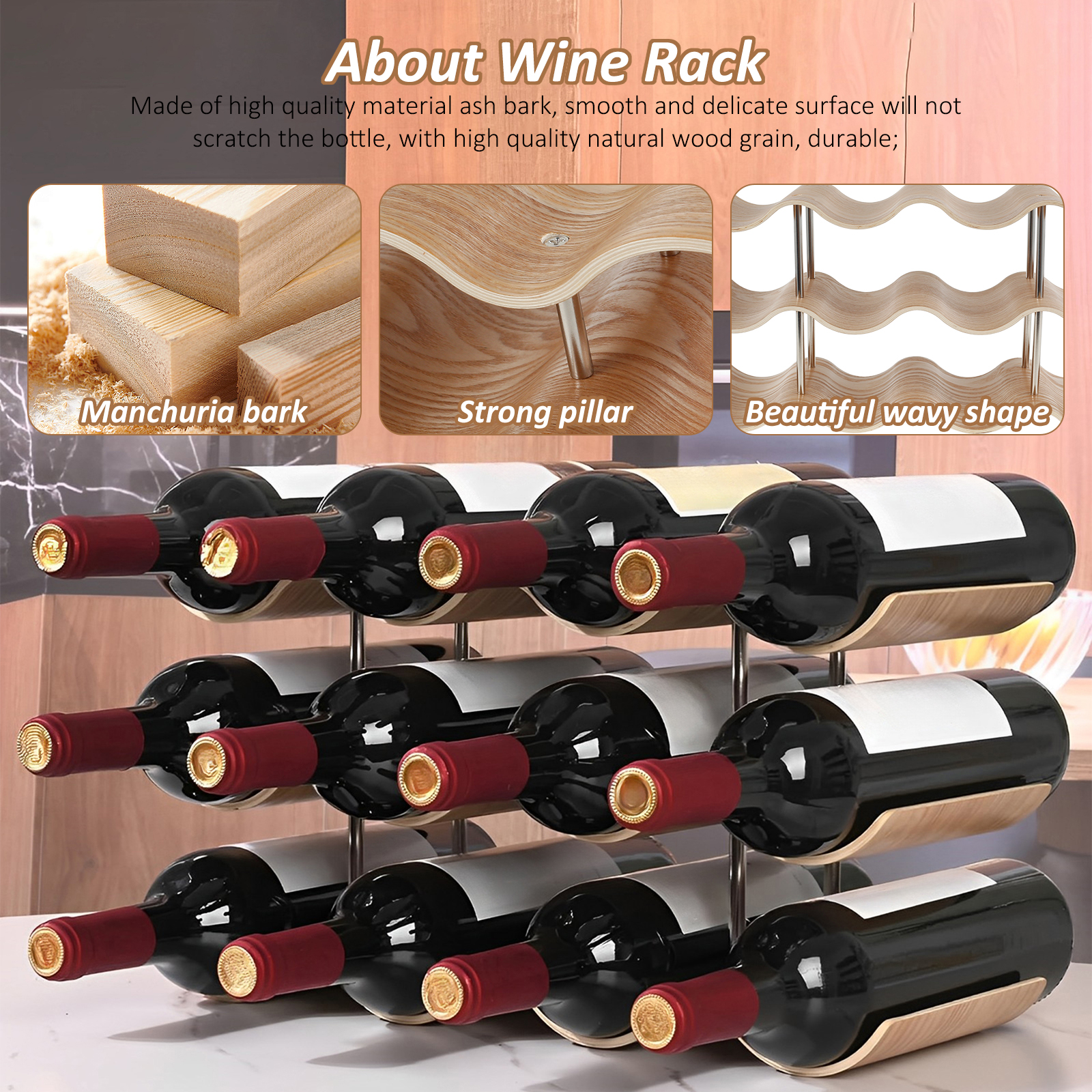 2/3-Tier Wooden Wine Rack Wavy - مراجعة Home Bar And Cabinet وسعره