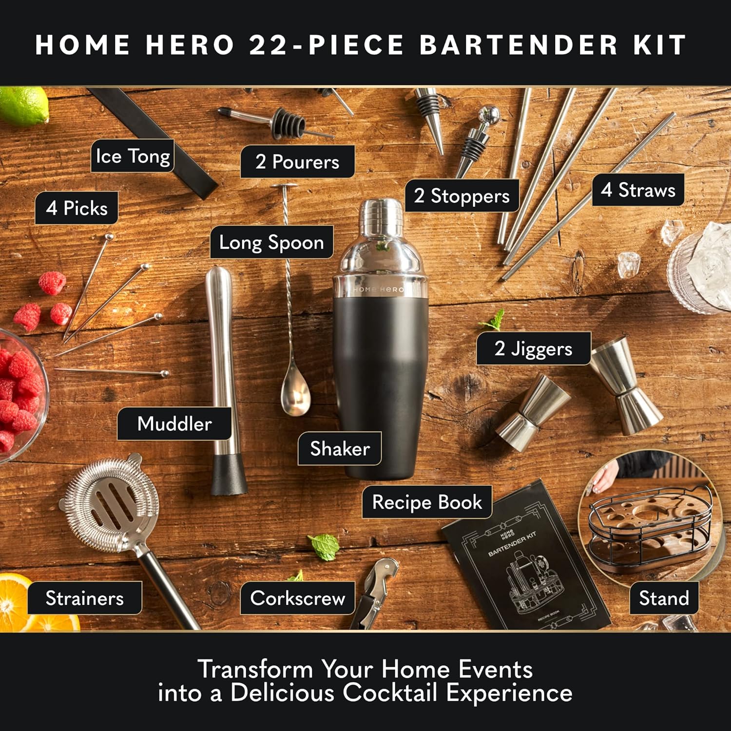Bartender Kit - 22-Piece Cockt - مراجعة Cocktail Recipe Book وسعره
