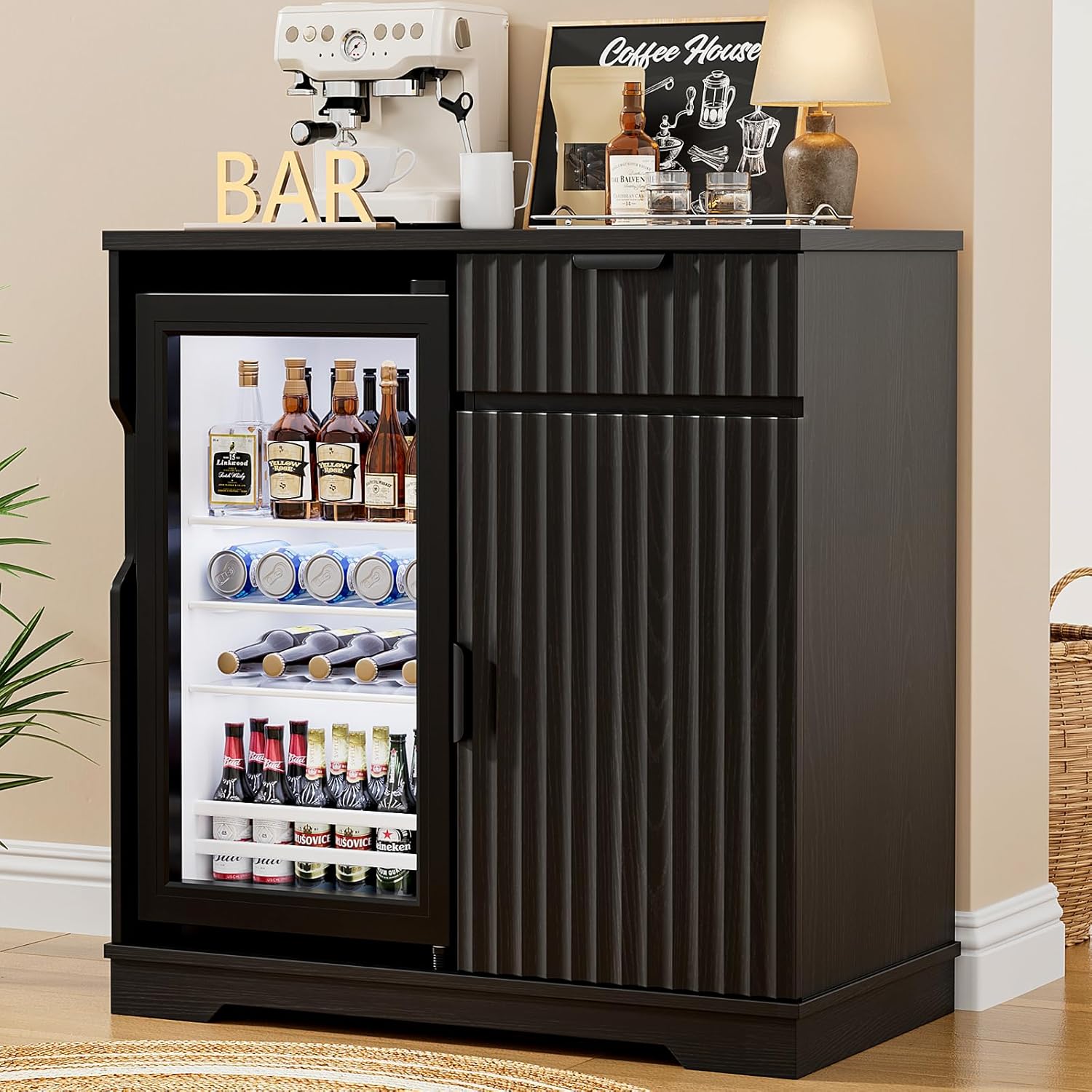 Fluted Coffee Bar Cabinet with - مراجعة Home Bar And Cabinet وسعره