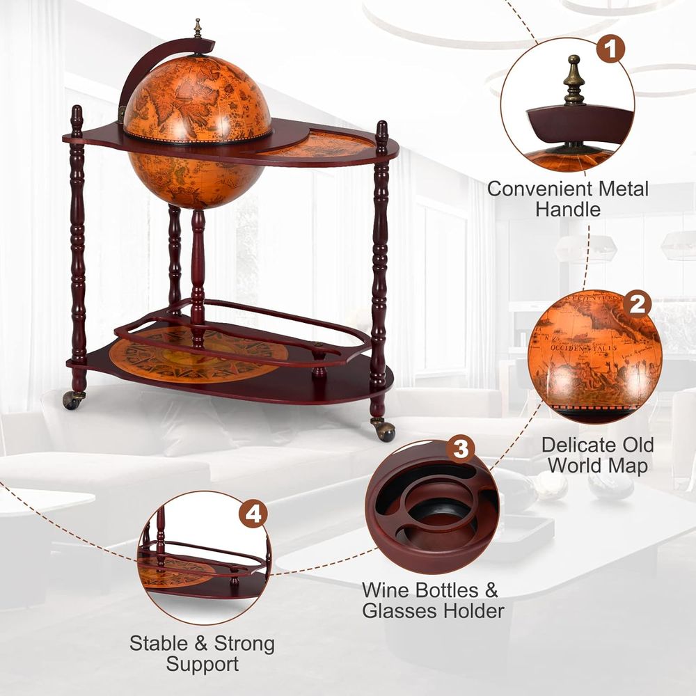 Vintage 34.5 Wheeled Globe Bar - مراجعة Home Bar And Cabinet وسعره