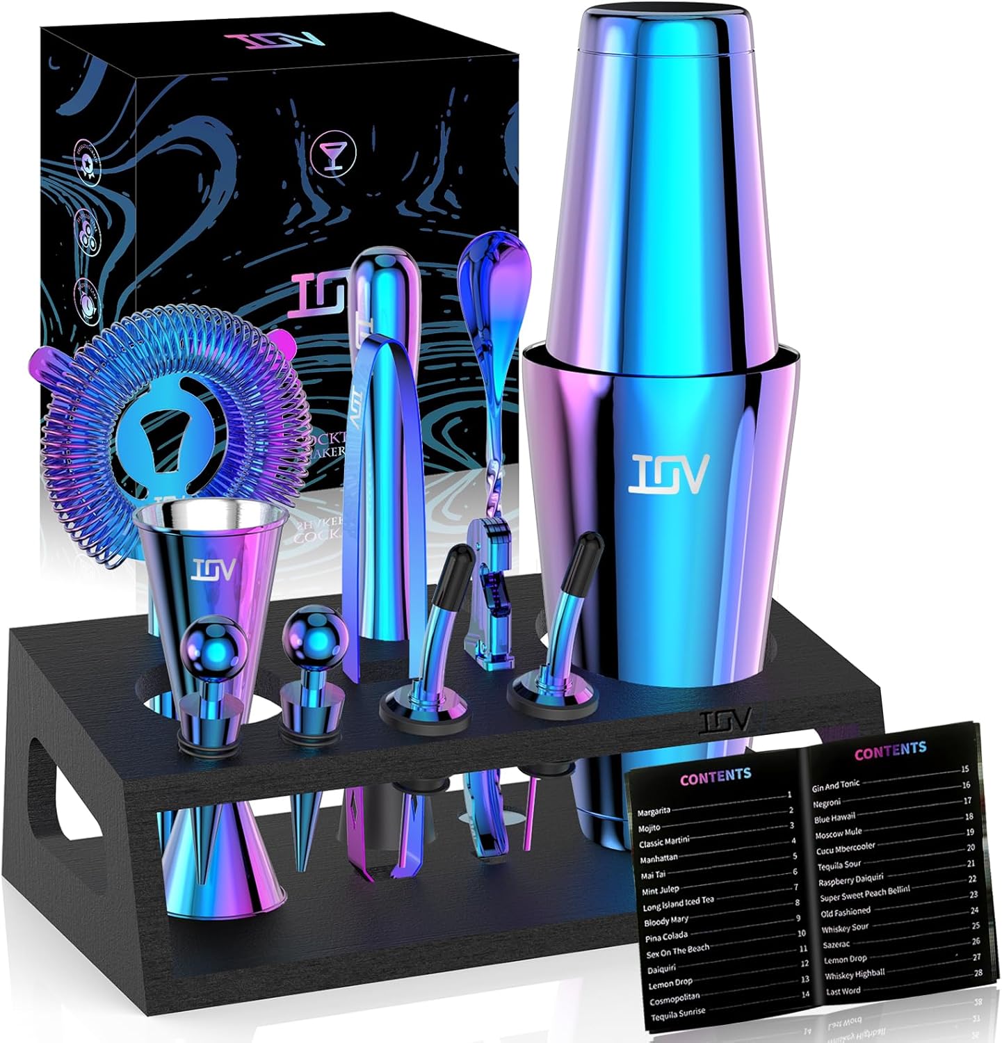 12-Piece Cocktail Shaker Set w - مراجعة Cocktail Recipe Book وسعره