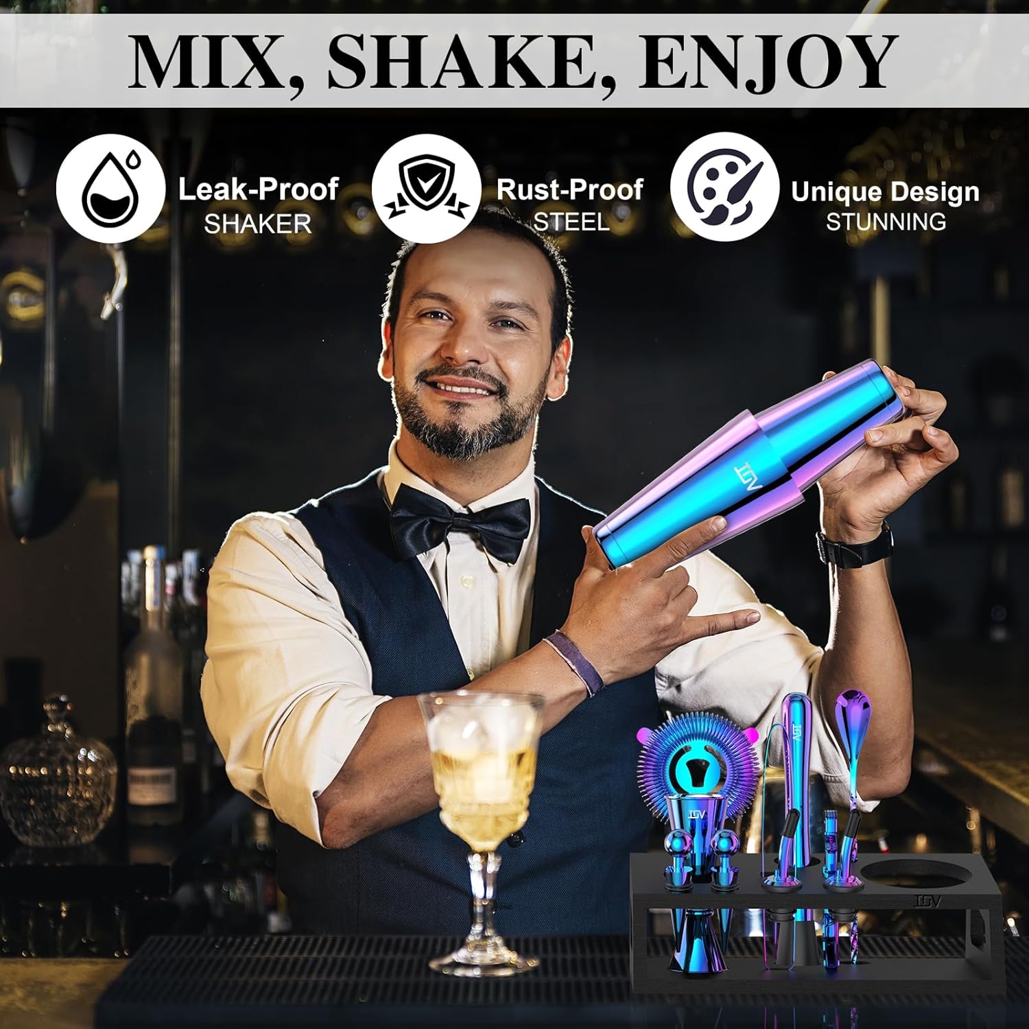 12-Piece Cocktail Shaker Set w - مراجعة Cocktail Recipe Book وسعره
