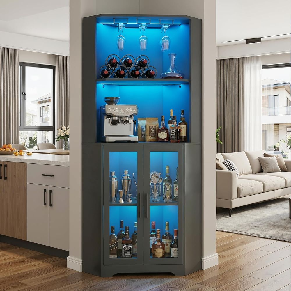 65 Tall LED-Illuminated Bar Ca - مراجعة Home Bar And Cabinet وسعره
