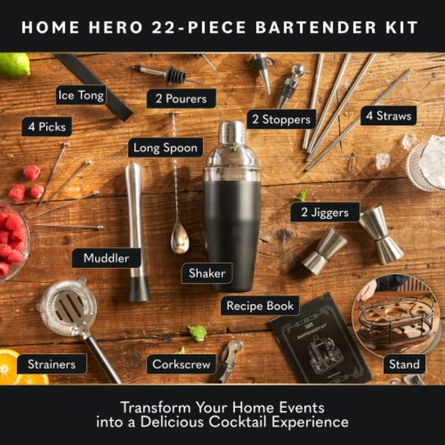 Bartender Kit - 22-Piece Cockt - مراجعة Cocktail Recipe Book وسعره