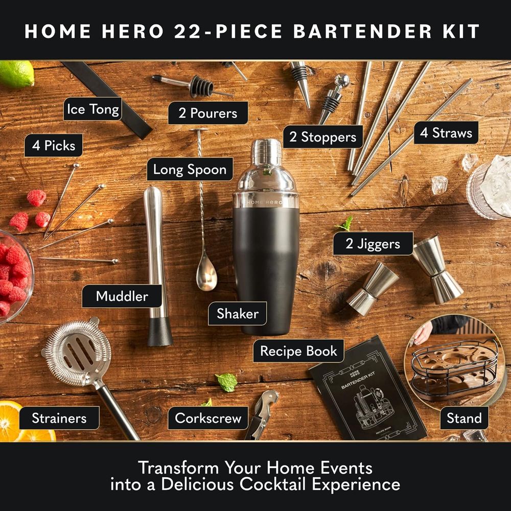 22-Piece Cocktail Shaker Set w - مراجعة Cocktail Recipe Book وسعره